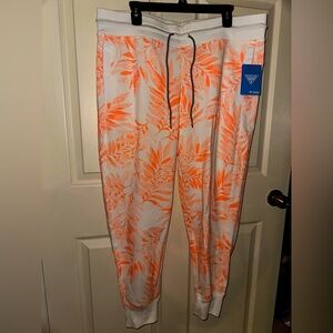 NWT Columbia PFG women’s neon Orange and White Leaf Print Drawstring Pants XL